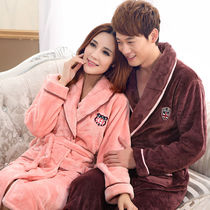 Flannel couple nightgown bathrobe pajamas Autumn and winter mens and womens coral velvet thickened long-sleeved Cuifik bathrobe