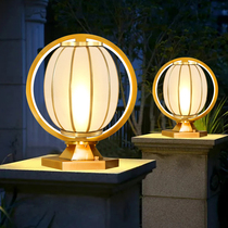 Total copper Chinese outdoor walled columns square European style Villa Gate Waterproof Patio headlights Exterior Wall Solar