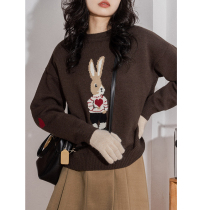Retro Japanese Rabbit Knitwear Sweater Women Autumn and Winter Design Sense Lazy Love Versatile Pullover Long-sleeved Top