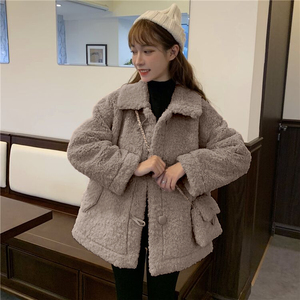 送包包 2020新款女秋冬季棉衣韩版宽松仿羊羔毛加绒加厚长袖外套