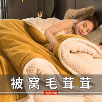 Winter milk velvet warm blanket lamb velvet quilt cover double layer coral flannel bed sheet thickened sofa cover blanket