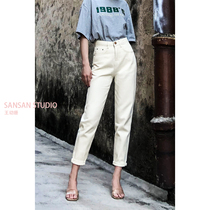 (clear cabin section) white jeans female high waist loose straight cylinder expats slim 2022 spring new 90% pants