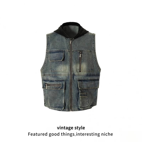 Autumn new American street trendy multi-pocket hooded denim vest jacket tooling loose jacket jacket
Autumn new American street trendy multi-pocket hooded denim vest jacket tooling loose jacket jacket