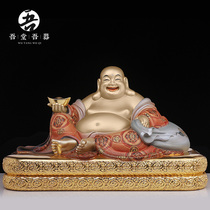 All bronze Yuanbao Laughing Buddha Seiko color (full color) big belly Maitreya Buddha statue ornament god statue bronze handicraft
