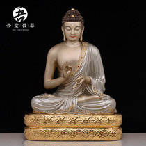 All-bronze seven Buddhas Viva Corpse Buddha pinched silver color inlaid treasure Buddha statues for home worship copper home crafts