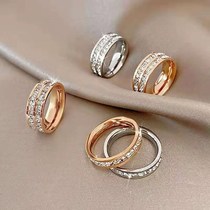 Titanium steel full Star zircon ring female male and female couple ins Chauga High Sensation Vegetarian Rings Forefinger with no collukewarm wind