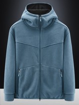 2022 new autumn and winter outdoor fleece jacket hooded sweater double-sided polar fleece jacket mens cardigan thickened jacket