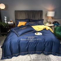 Light luxury pure cotton four - piece set of 60s Xinjiang satin embroidery long - duvet cotton network red - European pure cotton is set sheets