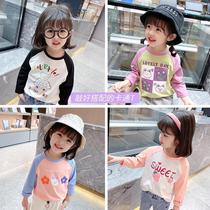 Girl Long Sleeve Pure Cotton Foreign Air T-shirt 2021 Spring Autumn New Splicing Cute Cartoon Little Fresh 100 Hitch Undershirt