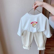 Male and female children long sleeves T-shirt 2021 Spring and autumn clothes new minimalist cartoon baby beating undershirt child pure cotton blouses