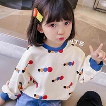 Girl Wei clothing spring autumn 2021 new baby Han version blouses children foreign air autumn clothing beige togey wave
