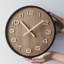 New Chinese household solid wood watch wall clock Living room modern simple fashion creative atmosphere Retro silent quartz clock