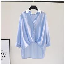 Korean version of the pituitary loose shirt female plugging before and after the cross long and casual shirt 2022 top tide