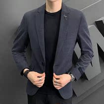 2021 autumn new mens casual plaid small blazer business slim Korean version of young handsome mens clothing