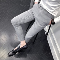 2021 Trousers mens British solid color casual pants Business slim-fitting small feet formal mens trendy brand trousers