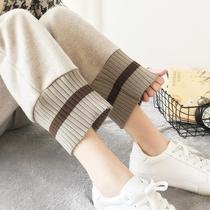 Casual woolen pants womens drop straight tube Net red loose grandma pants nine-point autumn and winter high waist knitted radish wide leg pants