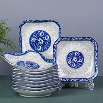 New 10 dishes home set creative dinner plate rice plate blue and white Chinese ceramic tableware combination plate