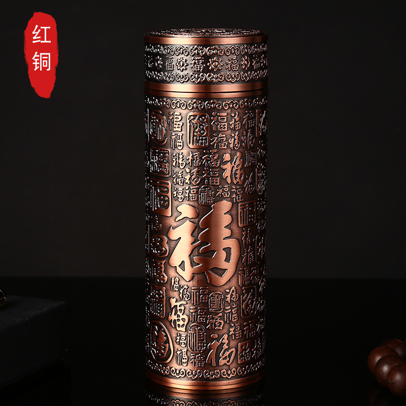 纯银内胆龙凤呈祥水杯百福银杯S999保温杯编辰品牌龙凤礼盒九龙