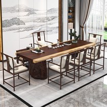 Solid wood tea table and chairs Composition New Chinese Bubble Tea Table Living Room Home small family Type modern minimalist Large plate table Zen meaning