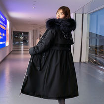 Double face wearing 2021 new cotton clothes Winter mid length cotton clothes Korean version Large fur collar cotton padded jacket for winter clothing