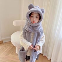 Children winter hats scarves gloves Three-in-one male and female Thickened Walled Neck baby Cute Protective Ear Cap