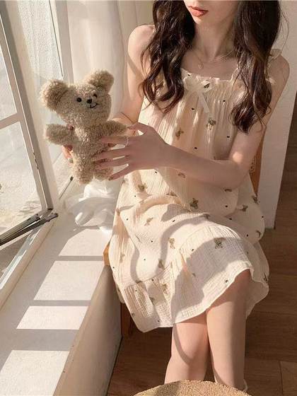 INS 스타일 정지자 나이트 가운 아기 느낌 여름 잠옷 여성 여름 인터넷 유명인 플러스 크기 느슨한 가정 옷 치마 INS 스타일 정지자 나이트 가운 아기 느낌 여름 잠옷 여성 여름 인터넷 유명인 플러스 크기 느슨한 가정 옷 치마