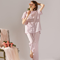 XEXZ2022 year new sleepwear woman Summer thin short sleeve embroidered home Costume Doll Collar set Two sets