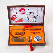 Cow baby fetal brush DIY self-made custom baby tooth box Hand and foot print Fetal hair commemorative umbilical cord impression chapter