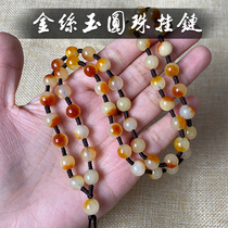 Xinjiang natural gold silk jade hanging chain weave 8mm round bead men's and women's necklace Joker