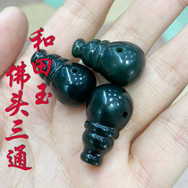 Xinjiang Hotan Jade Buddha Head Three-way Natural Jade Top Bead Round Bead Play Accessories Bead Bracelet Jewelry Accessories