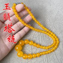 Yellow chalcedony tower chain women's high transparent round beads new chalcedony necklace original design bead chain cute wax yellow