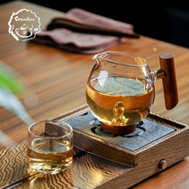 Gongway Cup with wooden handle thickened glass heat-resistant Tea Sea tea leak tea filter integrated side handle male Cup sterling silver tea divider