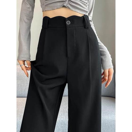 Black design pants for women's spring and autumn style pear-shaped body large size fat mm slim high waist drooping wide-leg suit pants
Black design pants for women's spring and autumn style pear-shaped body large size fat mm slim high waist drooping wide-leg suit pants