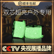 Green neon strip Double row luminous outdoor 220v light strip waterproof festival wall edge contour decorative light strip