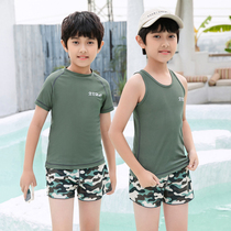 2022 childrens split swimsuit boy short-sleeved boxer pants sunscreen student middle-aged boy boy swimsuit suit