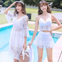 Swimsuit women 2022 new ins wind three-piece bikini split slim breasts gather sexy hot spring swimming