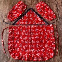 (48 hours shipped) ethnic wind pure cotton red small crushed lotus leaf side half body apron dance performance pick tea
