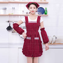 Double waterproof apron suit cotton fabric Home Kitchen Cooking restaurant Work Han version Fashion net Red anti-oil cover clothes