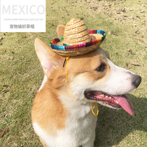 Pet Weaving Straw Hat Dogs Summer Sun Shade Adjustable Mexican Style Kim Mao Koki Teddy Side Shepherd