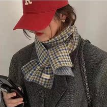 Checkered knitted scarves women Winter Korean version Spring and autumn 100 lap warm ins Japanese students Imitation Cashmere Scarf