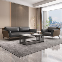 Office sofa tea table combination suit minimalist Modern guests in talks for business reception Nordic genuine leather trio position