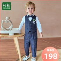 Cedar Flower Children's Dress Suit Boys' Suit England Handsome Kids 4 Year Old Vest Set Kids' Suit