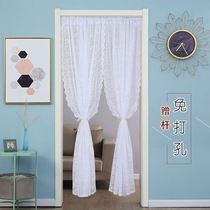 Glass door screen curtain Living room decoration hanging door short curtain High density solid color bedroom fresh partition curtain free hole installation