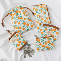 Vanilla mandarin orange crushed flower small bag zipped zero wallet cotton fabric large capacity woman mobile phone bag small freshener key bag