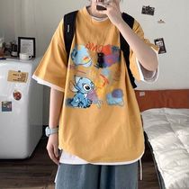 Fashion short sleeve T-shirt men and women Summer cartoon printing student niche Tide brand ins Super fire couple five and a half sleeves