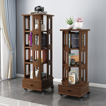 Nordic minimalist solid wood 360 degrees rotating bookshelves Bedroom Living room minimalist Home Mobile bookshelves Shelves Contained