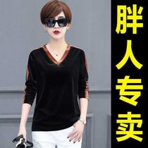 Fat Sister base shirt Women Golden Velvet Long Sleeve T-shirt Plus Size 200 Jin Autumn Top Fat Woman Clothes