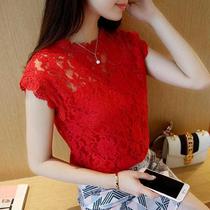 Lace Undershirt Woman 2021 Summer New Big Code Female Dress Korean Version Loose with slim sleeveless 100 lap Collar Jacket