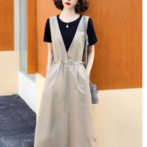 Europe station 2021 spring and summer new loose slim brace dress Two sets of women with long cashew waist over kneecap dress