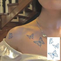 Dark Butterfly Color Girl in Cute Flower Arm Cardtattoo Lady Persistent Waterproof Clock Bone Tattoo